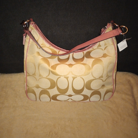 NWT COACH Signature  Hobo - Light Khaki/Coral - Picture 2 of 15